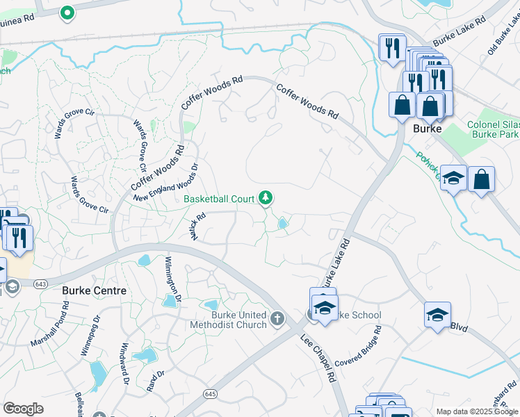 map of restaurants, bars, coffee shops, grocery stores, and more near 4925 Olley Lane in Fairfax