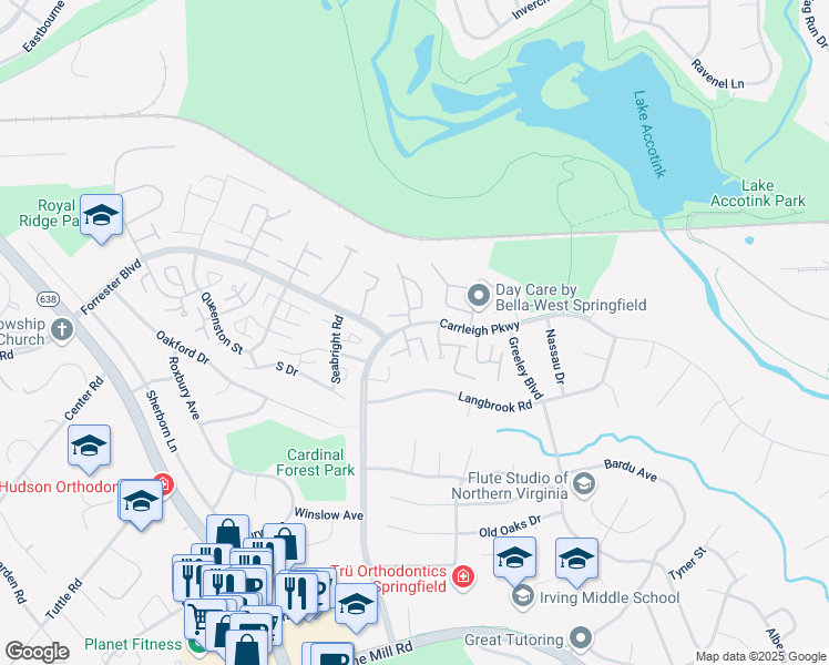 map of restaurants, bars, coffee shops, grocery stores, and more near 8213 Carrleigh Parkway in Springfield