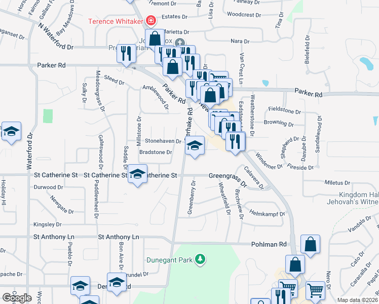 map of restaurants, bars, coffee shops, grocery stores, and more near 3700 Stonehaven Drive in Florissant
