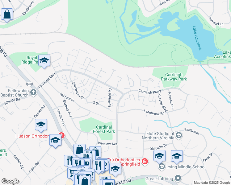 map of restaurants, bars, coffee shops, grocery stores, and more near 8237 Forrester Boulevard in West Springfield