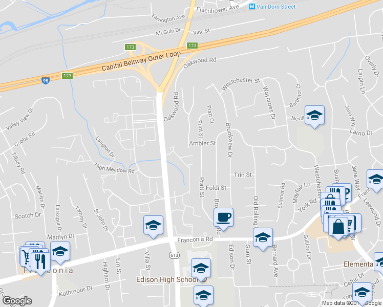map of restaurants, bars, coffee shops, grocery stores, and more near 5802 Iron Willow Court in Alexandria