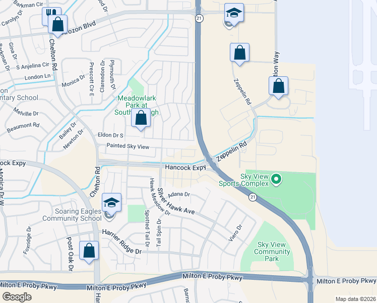 map of restaurants, bars, coffee shops, grocery stores, and more near 5245 Eldon Drive South in Colorado Springs