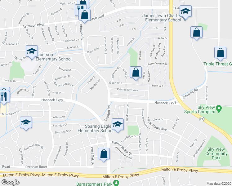 map of restaurants, bars, coffee shops, grocery stores, and more near 4819 Painted Sky View in Colorado Springs