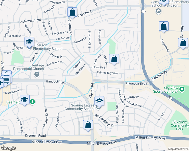 map of restaurants, bars, coffee shops, grocery stores, and more near 4707 Painted Sky View in Colorado Springs