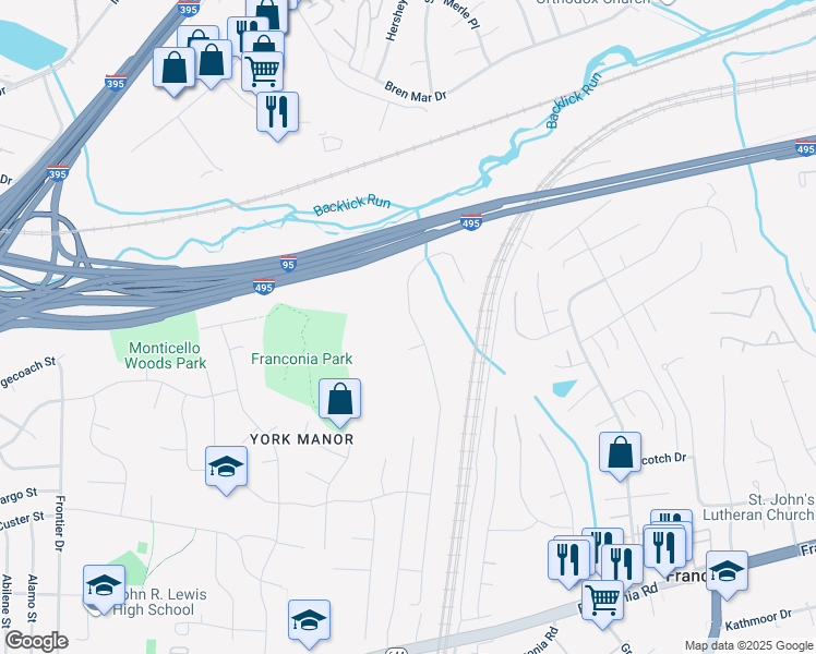 map of restaurants, bars, coffee shops, grocery stores, and more near 6076 Deer Ridge Trail in Springfield
