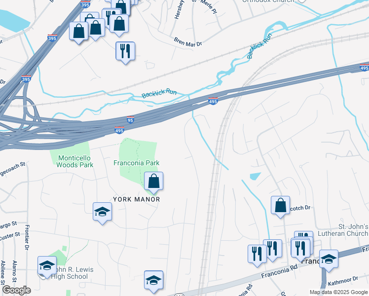 map of restaurants, bars, coffee shops, grocery stores, and more near 6076 Deer Ridge Trail in Springfield