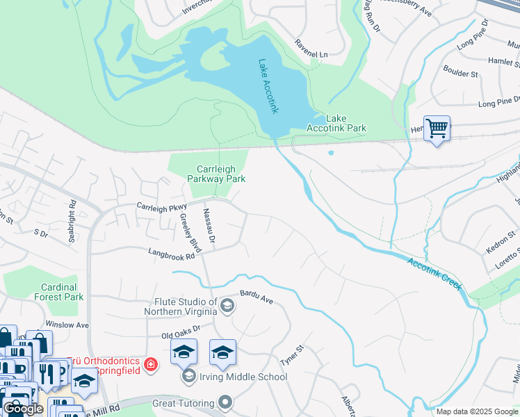 map of restaurants, bars, coffee shops, grocery stores, and more near 7934 Carrleigh Parkway in West Springfield