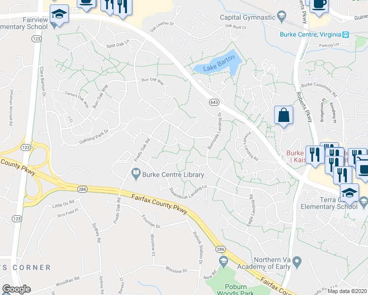 map of restaurants, bars, coffee shops, grocery stores, and more near 5925 Vernons Oak Court in Burke