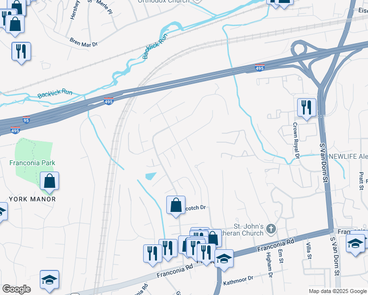 map of restaurants, bars, coffee shops, grocery stores, and more near 5923 Tilbury Road in Alexandria