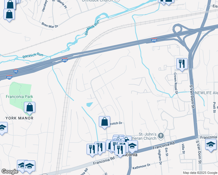 map of restaurants, bars, coffee shops, grocery stores, and more near 5923 Tilbury Road in Alexandria