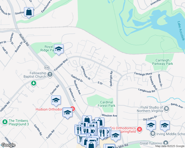 map of restaurants, bars, coffee shops, grocery stores, and more near 8405 Millbury Dr in Springfield