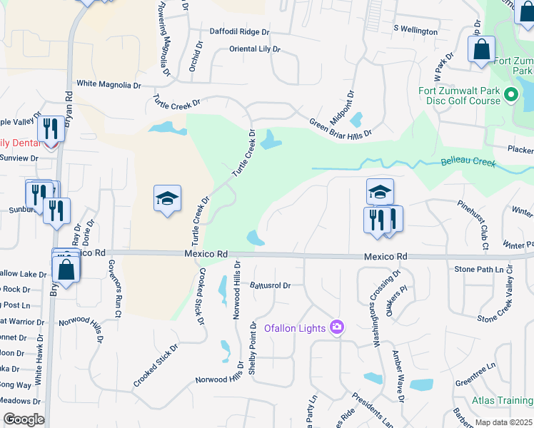 map of restaurants, bars, coffee shops, grocery stores, and more near 1073 Pebble Beach Drive in O'Fallon