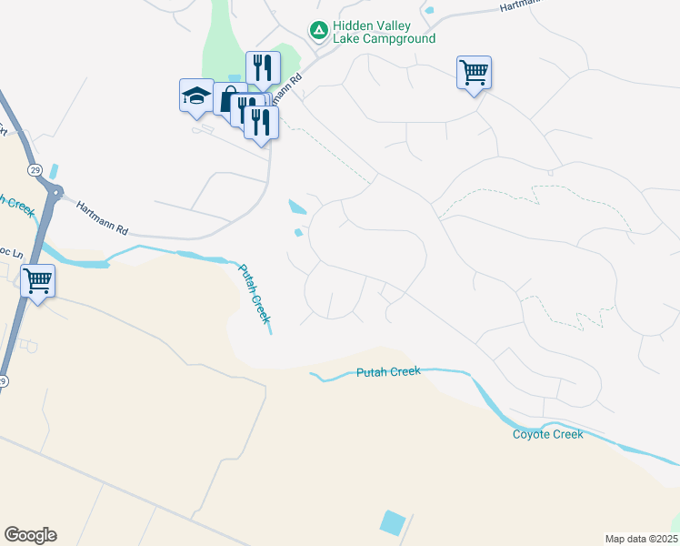 map of restaurants, bars, coffee shops, grocery stores, and more near 19491 Mountain Meadow South in Hidden Valley Lake