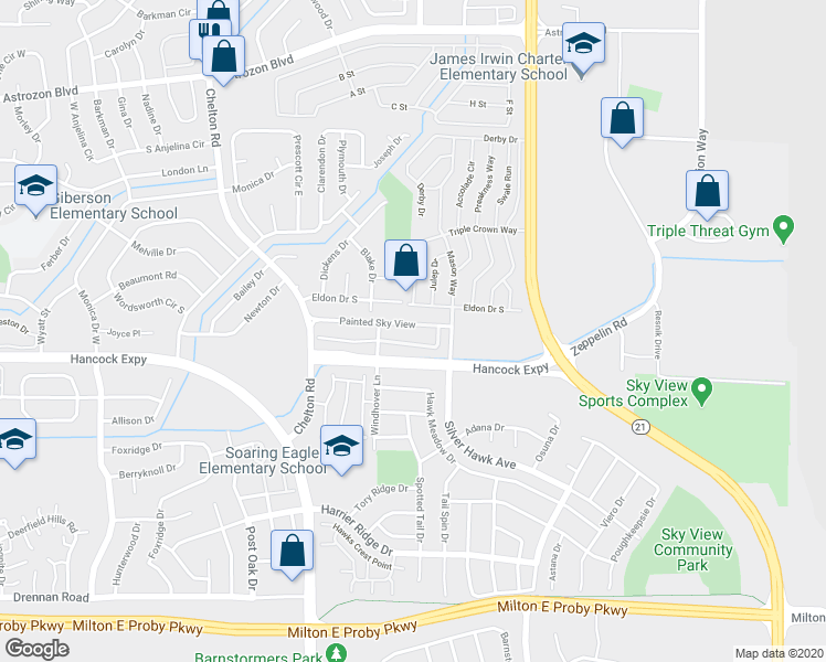 map of restaurants, bars, coffee shops, grocery stores, and more near 5004 Painted Sky View in Colorado Springs