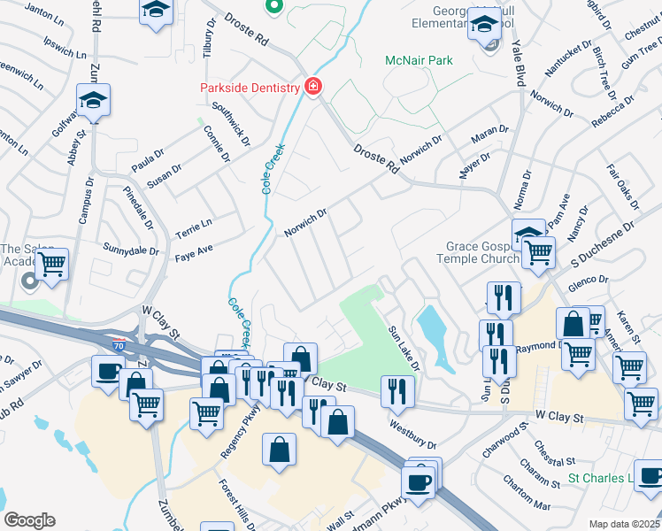 map of restaurants, bars, coffee shops, grocery stores, and more near 2812 Olde Worcester Drive in Saint Charles