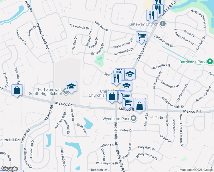 map of restaurants, bars, coffee shops, grocery stores, and more near 509 Deer Tracks Trail in St. Peters