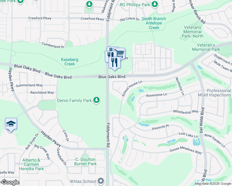 map of restaurants, bars, coffee shops, grocery stores, and more near 7349 Apple Hollow Loop in Roseville
