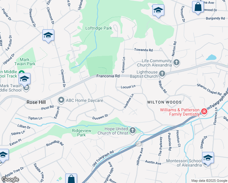 map of restaurants, bars, coffee shops, grocery stores, and more near 4013 Pine Brook Road in Alexandria