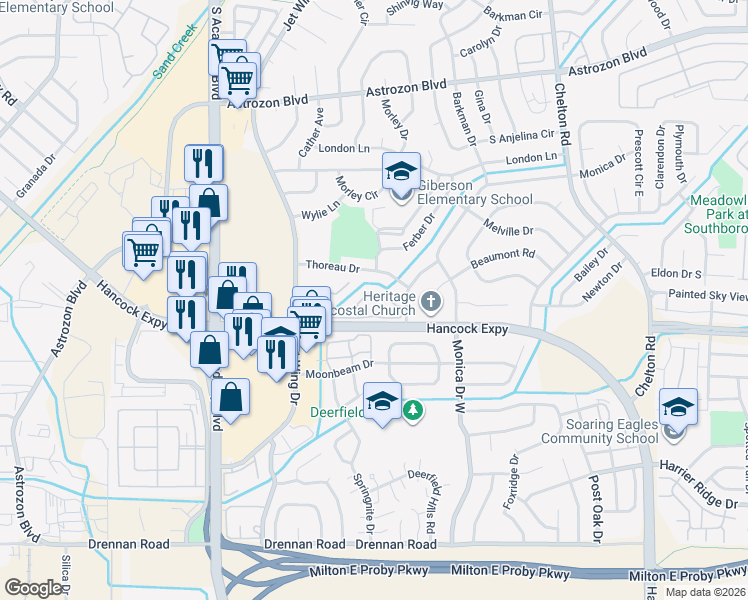 map of restaurants, bars, coffee shops, grocery stores, and more near 4137 Charleston Drive in Colorado Springs