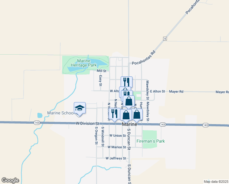 map of restaurants, bars, coffee shops, grocery stores, and more near 324 West Alton Street in Marine