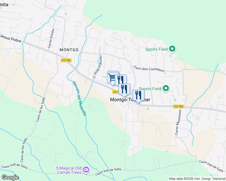 map of restaurants, bars, coffee shops, grocery stores, and more near 113 Carretera de Jesus Pobre in Jávea
