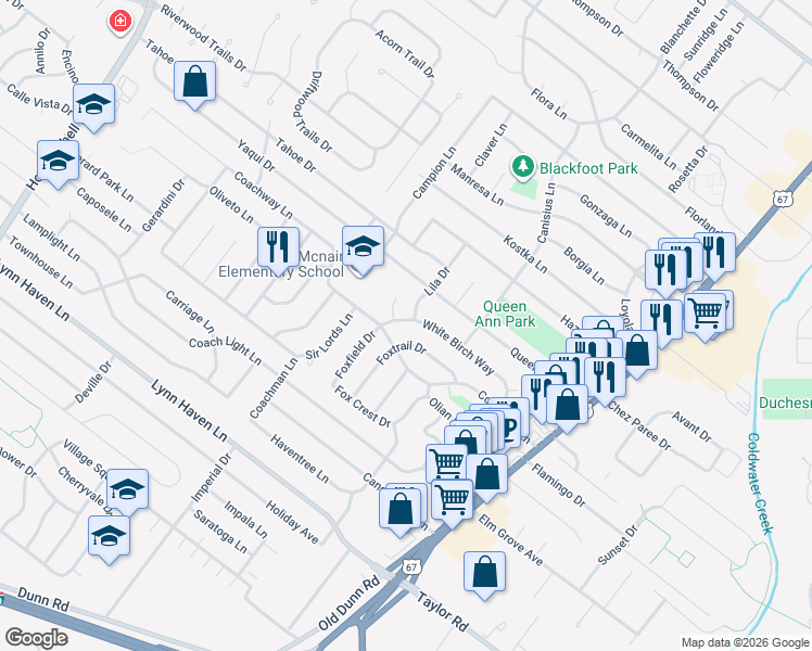 map of restaurants, bars, coffee shops, grocery stores, and more near 542 White Birch Way in Hazelwood