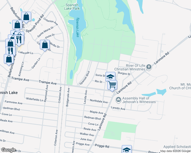 map of restaurants, bars, coffee shops, grocery stores, and more near 1198 Soria Street in St. Louis