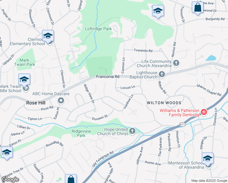 map of restaurants, bars, coffee shops, grocery stores, and more near 4013 Pine Brook Road in Alexandria