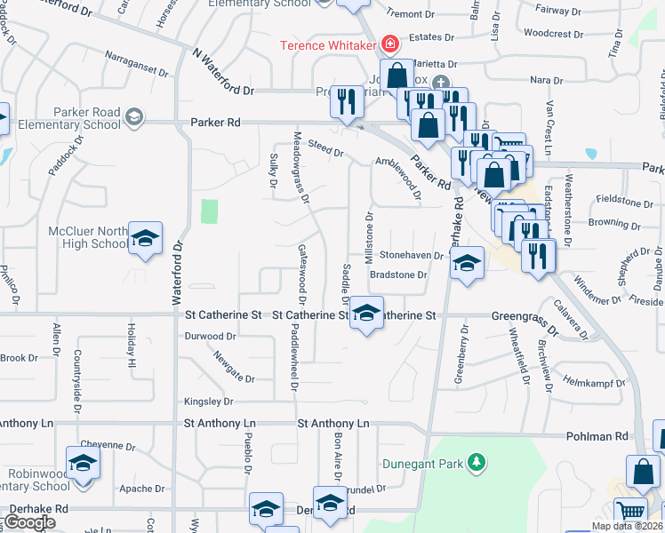 map of restaurants, bars, coffee shops, grocery stores, and more near 740 Meadowgrass Dr in Florissant