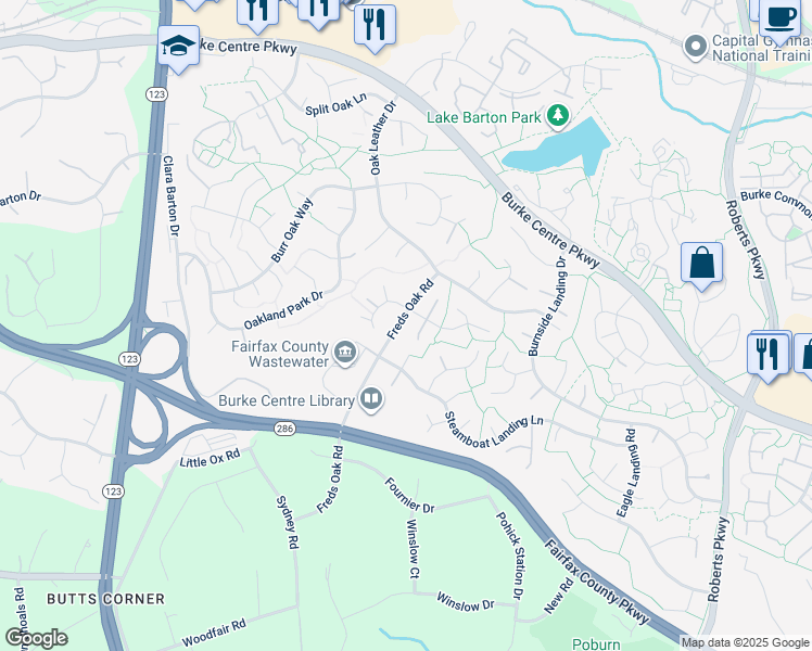 map of restaurants, bars, coffee shops, grocery stores, and more near 5913 Freds Oak Road in Burke