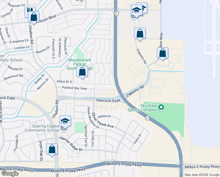 map of restaurants, bars, coffee shops, grocery stores, and more near 5245 Eldon Drive South in Colorado Springs