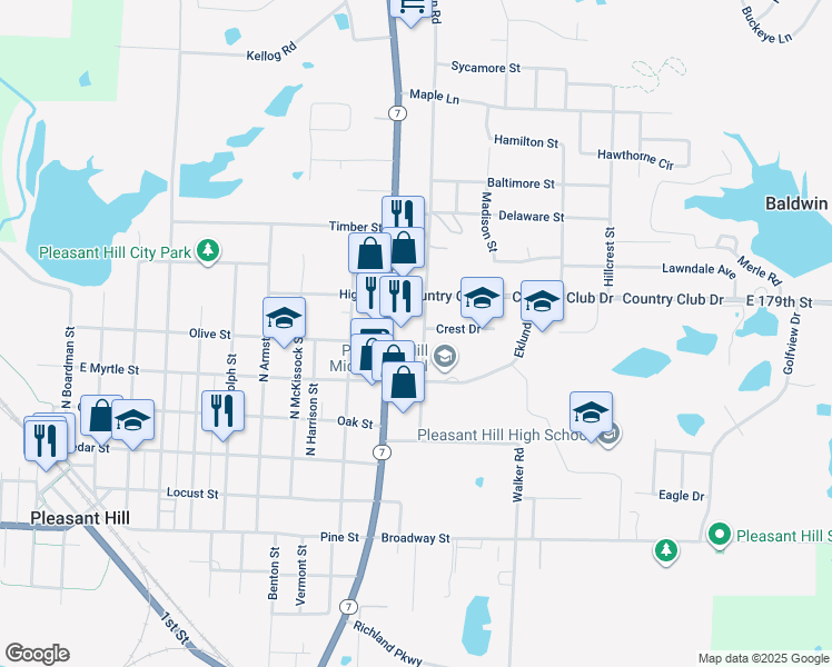 map of restaurants, bars, coffee shops, grocery stores, and more near 400 Missouri 7 in Pleasant Hill