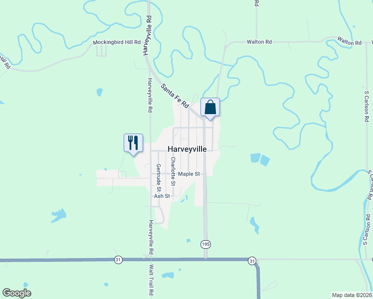 map of restaurants, bars, coffee shops, grocery stores, and more near in Harveyville
