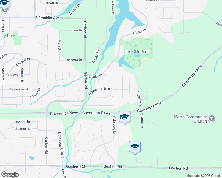map of restaurants, bars, coffee shops, grocery stores, and more near 313 Willow Creek Drive in Edwardsville