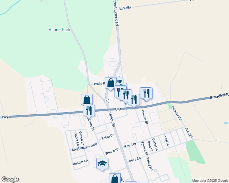 map of restaurants, bars, coffee shops, grocery stores, and more near 110 Broadkill Road in Milton