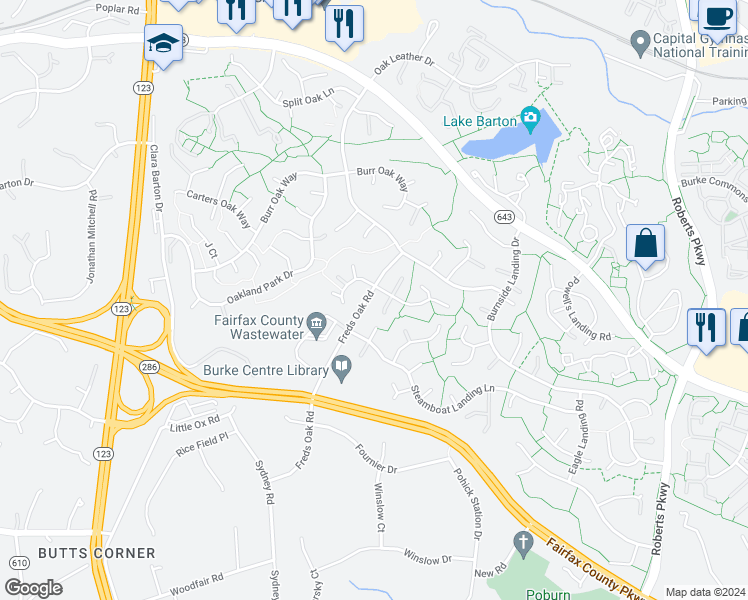map of restaurants, bars, coffee shops, grocery stores, and more near 5913 Freds Oak Road in Burke