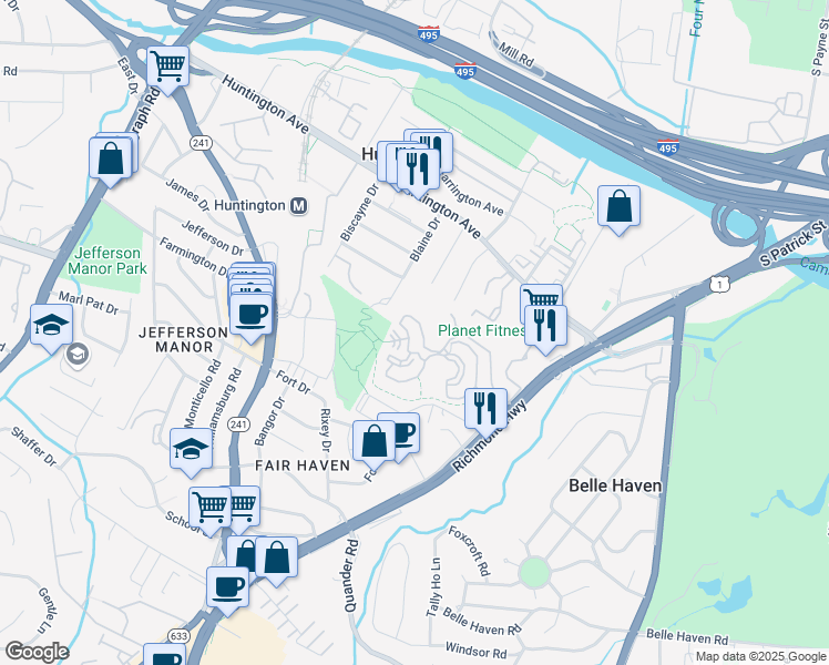 map of restaurants, bars, coffee shops, grocery stores, and more near 5901 Mount Eagle Drive in Alexandria
