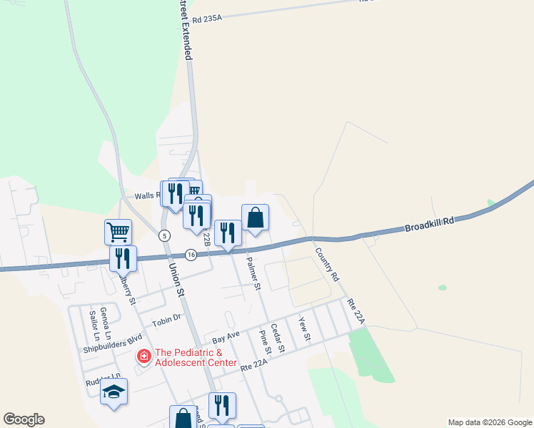 map of restaurants, bars, coffee shops, grocery stores, and more near 1300 Palmer Street in Milton