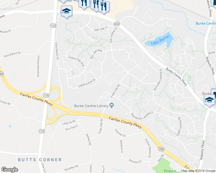 map of restaurants, bars, coffee shops, grocery stores, and more near 10729 Freds Oak Court in Burke