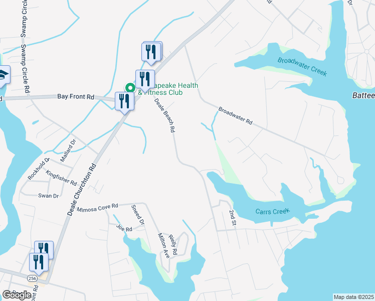map of restaurants, bars, coffee shops, grocery stores, and more near 5901 Deale Beach Road in Deale
