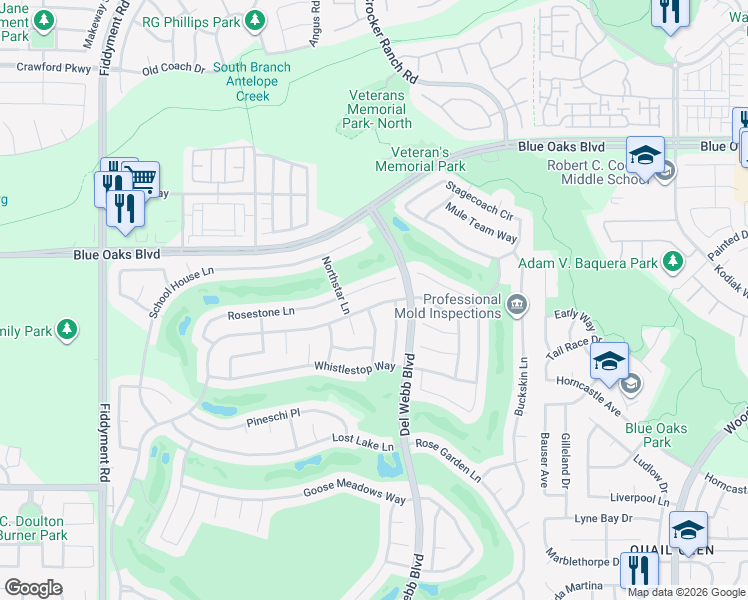 map of restaurants, bars, coffee shops, grocery stores, and more near 7829 Timberrose Way in Roseville