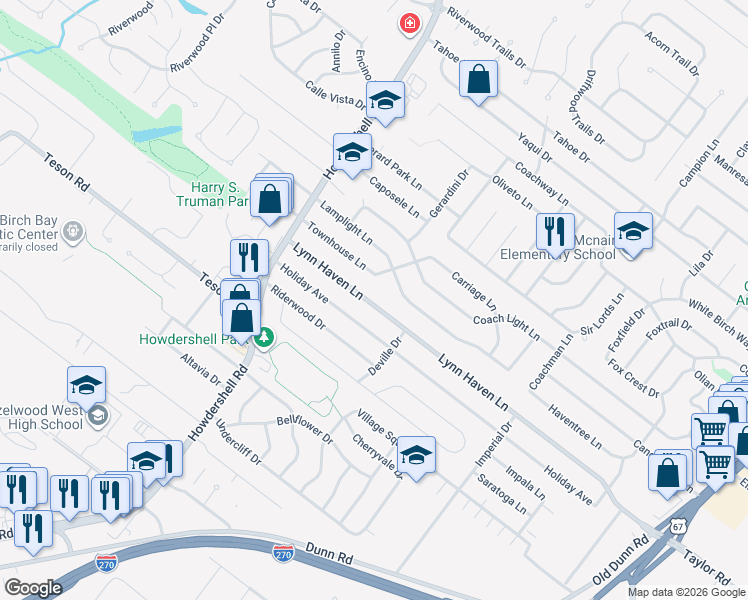 map of restaurants, bars, coffee shops, grocery stores, and more near 820 Lynn Haven Lane in Hazelwood