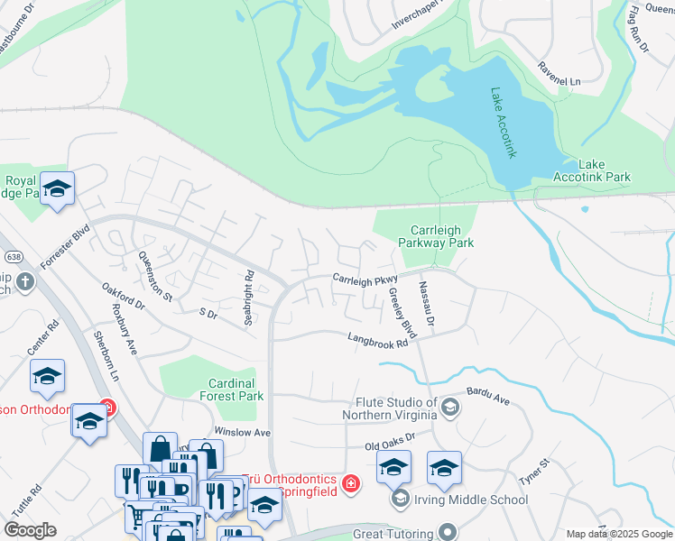 map of restaurants, bars, coffee shops, grocery stores, and more near 8158 Carrleigh Parkway in West Springfield