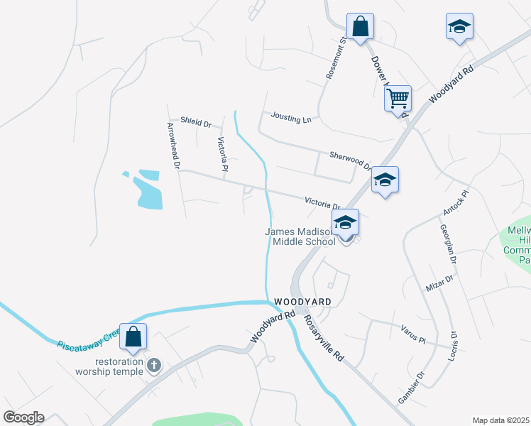 map of restaurants, bars, coffee shops, grocery stores, and more near 7207 Robin Hood Drive in Upper Marlboro