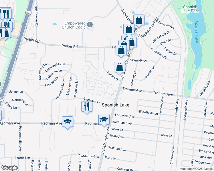 map of restaurants, bars, coffee shops, grocery stores, and more near 11960 El Sabado Drive in St. Louis