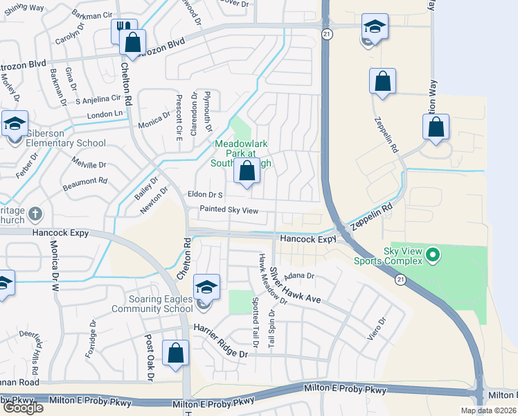 map of restaurants, bars, coffee shops, grocery stores, and more near 5004 Painted Sky View in Colorado Springs