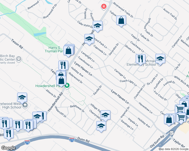 map of restaurants, bars, coffee shops, grocery stores, and more near 820 Lynn Haven Lane in Hazelwood