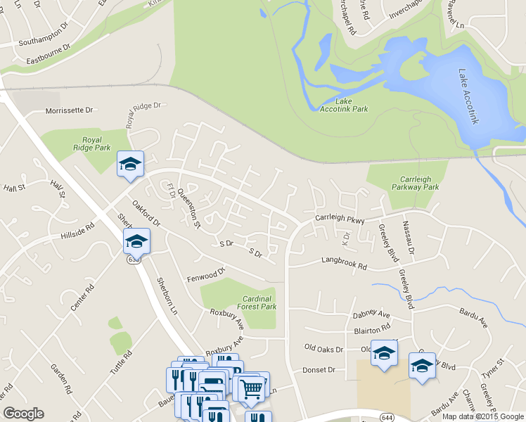 map of restaurants, bars, coffee shops, grocery stores, and more near 8307 Forrester Boulevard in Springfield