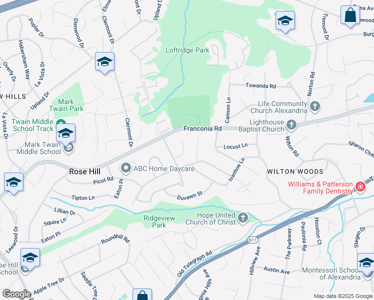 map of restaurants, bars, coffee shops, grocery stores, and more near 5911 Chevell Court in Alexandria