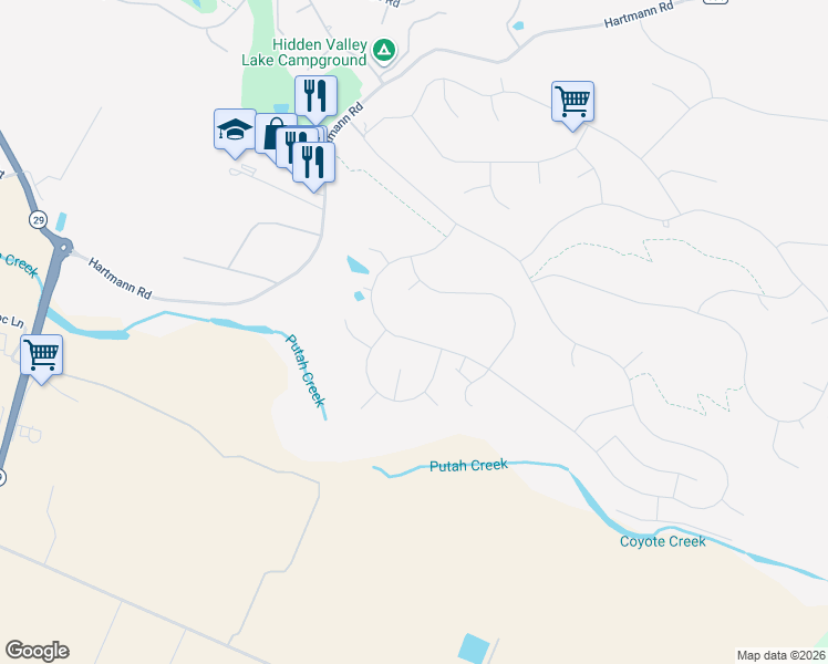 map of restaurants, bars, coffee shops, grocery stores, and more near 19486 Mountain Meadow South in Hidden Valley Lake